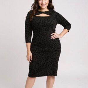 Lane Bryant Twist-Neck Flocked Black Heart Bodycon Dress